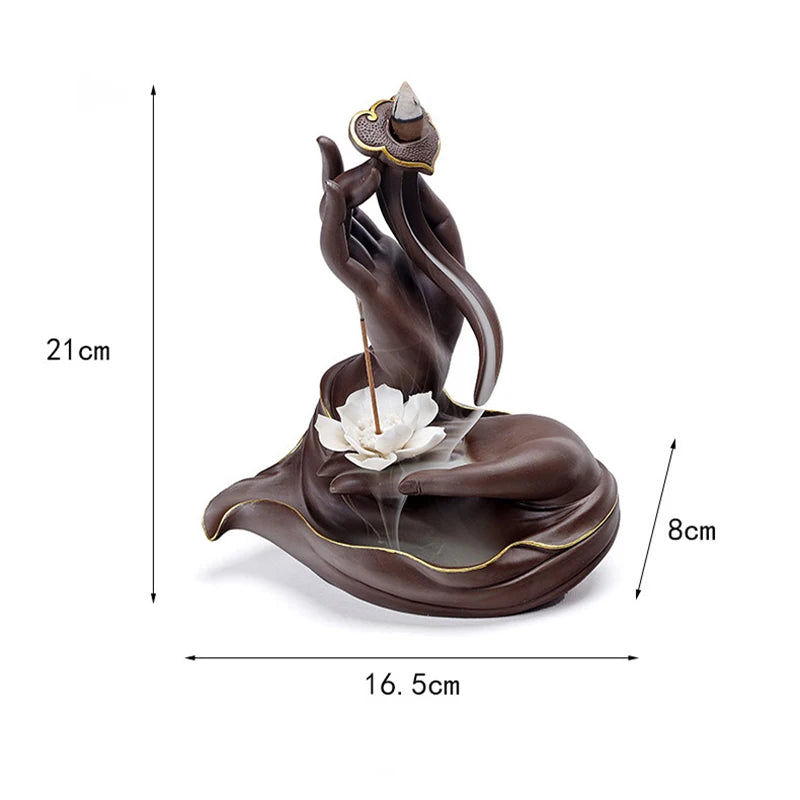 Ceramic Backflow Incense Burner Lotus Incense Stick Holder Smoke Waterfall