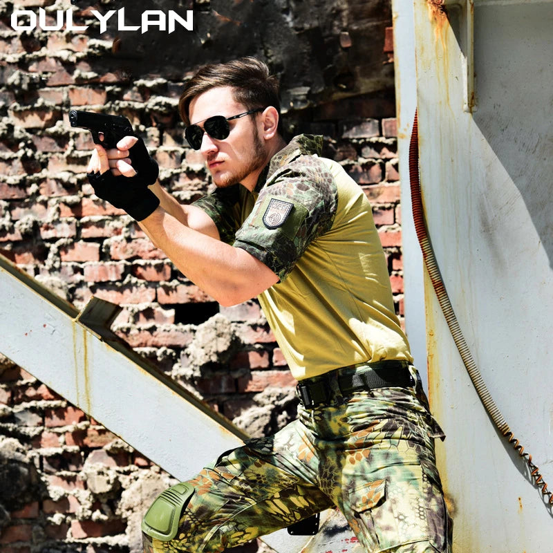 Men Summer T Shirts Airsoft Tactical T Shirt Short Sleeve Military Camouflage Cotton Tee