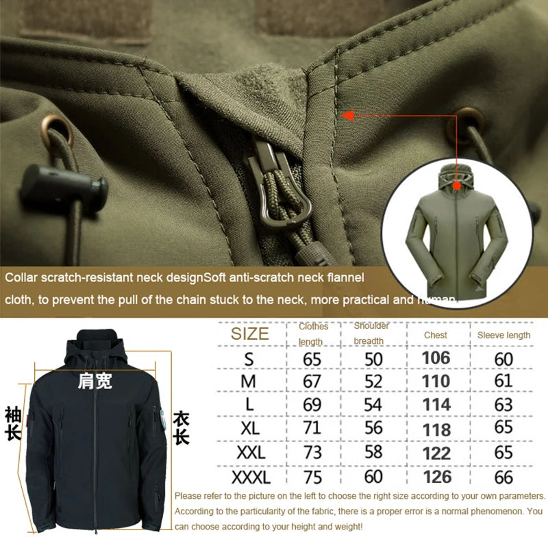 SoftShell Tactical Waterproof Jacket Hooded Tracksuits Set Men