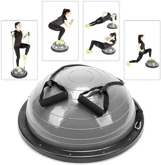 Yoga Half Ball Balance Trainer Exercise Ball Resistance Band Two Pump Home Gym Core Training