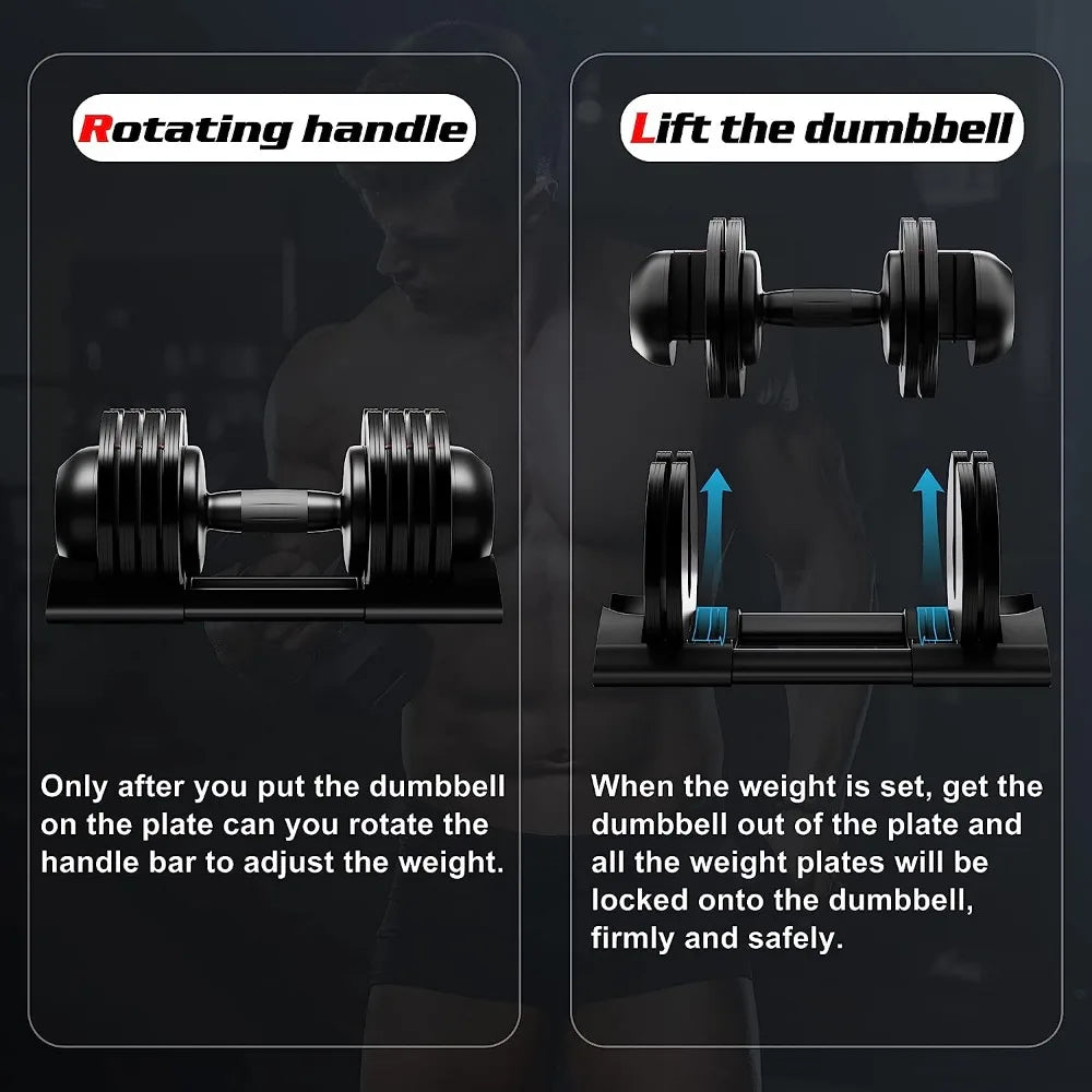 Adjustable Dumbbell, 22lb/44lb/52lb Dumbbell Set with Tray