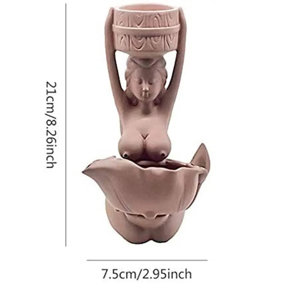 Backflow Incense Burner Smoke Waterfall Fountain Ceramic Naked Women Incence Cone Holder