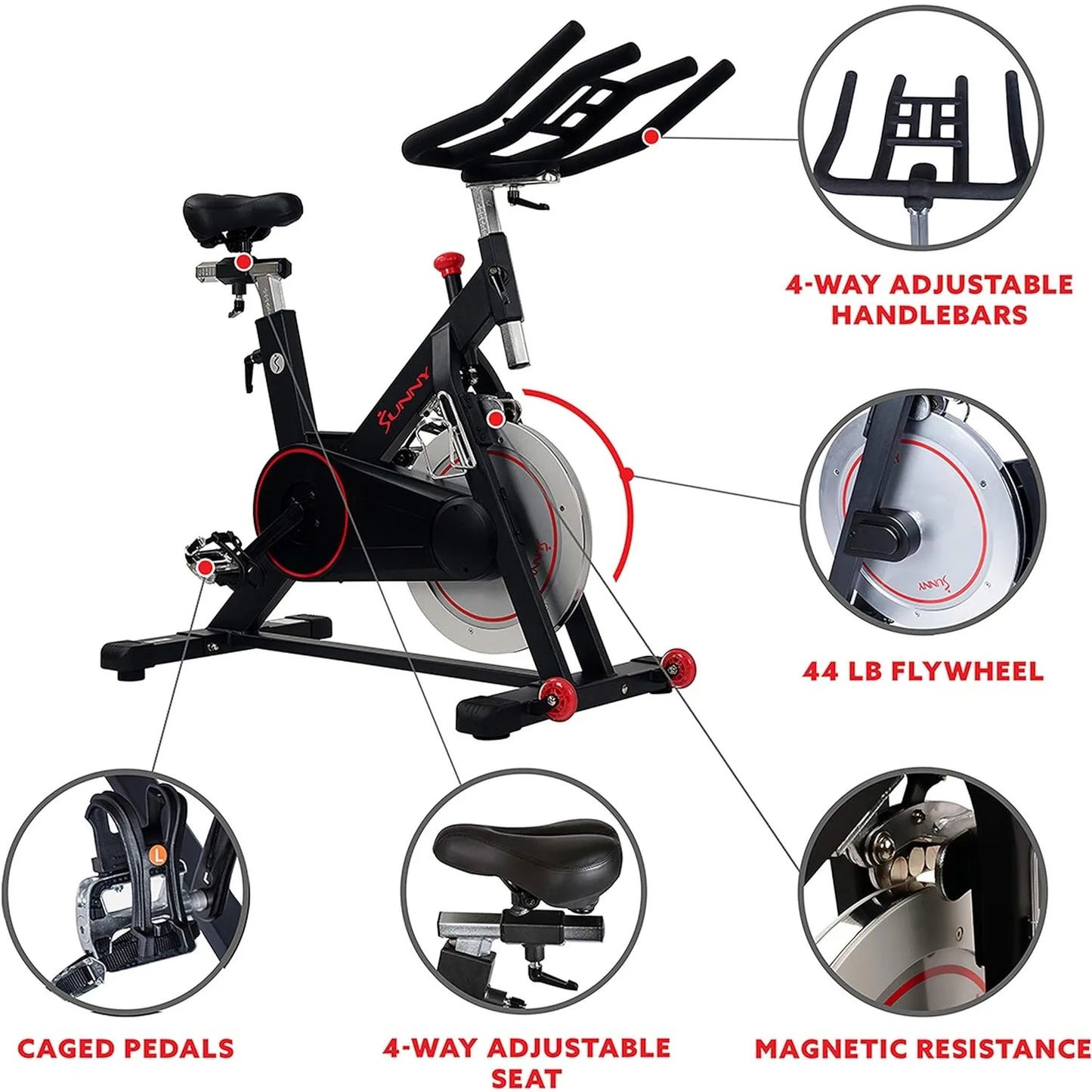 Premium Magnetic Belt Drive Indoor Cycling Stationary Exercise Bikes with Optional SunnyFit App Enhanced Bluetooth Connectivity