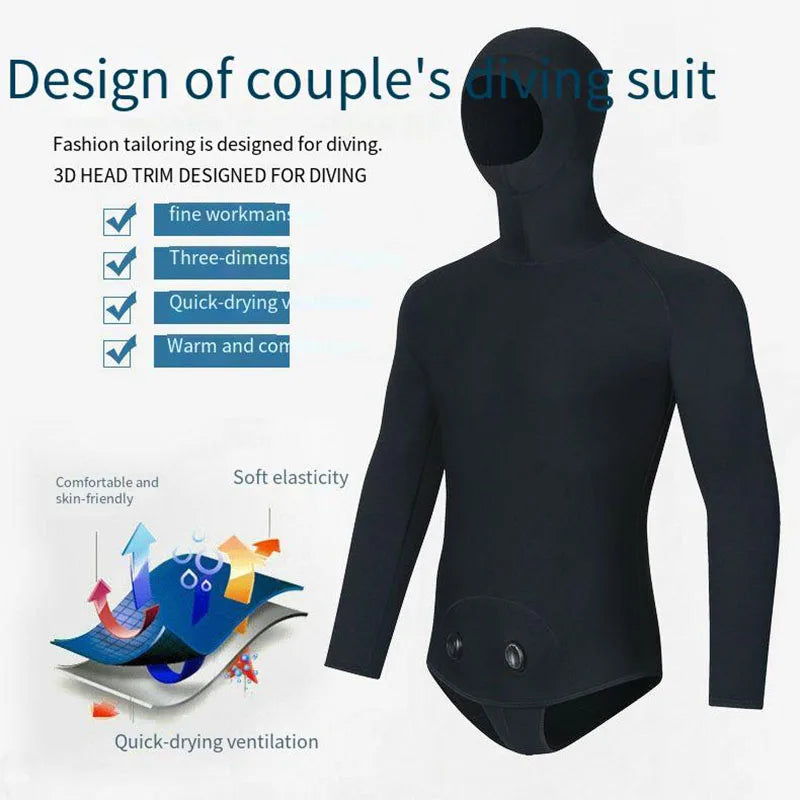 3MM Hooded Wetsuit Men Two Pieces Separate Set Diving Suit Scuba