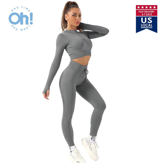 Seamless Gym Clothing Workout Clothes, Tracksuit Set High Waist Sport Outfit Fitness Top Yoga Pants