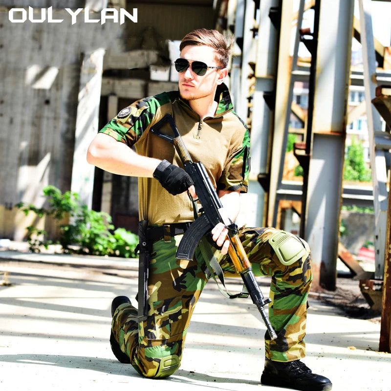 Men Summer T Shirts Airsoft Tactical T Shirt Short Sleeve Military Camouflage Cotton Tee