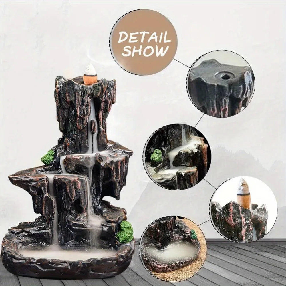 Waterfall Mountain Tower Incense Holders with 120 Backflow Incense Cones + 30 Incense Stick