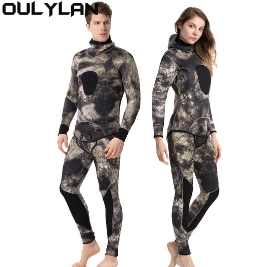 Wetsuit, 5mm, 7mm Neoprene Spearfishing Scuba Diving Suit Camouflage 2pieces Keep Warm Suit