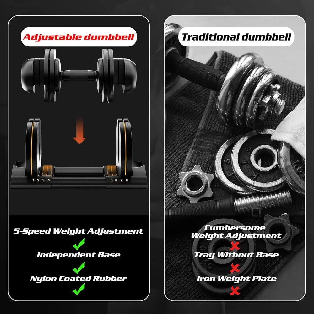 Adjustable Dumbbell, 22lb/44lb/52lb Dumbbell Set with Tray