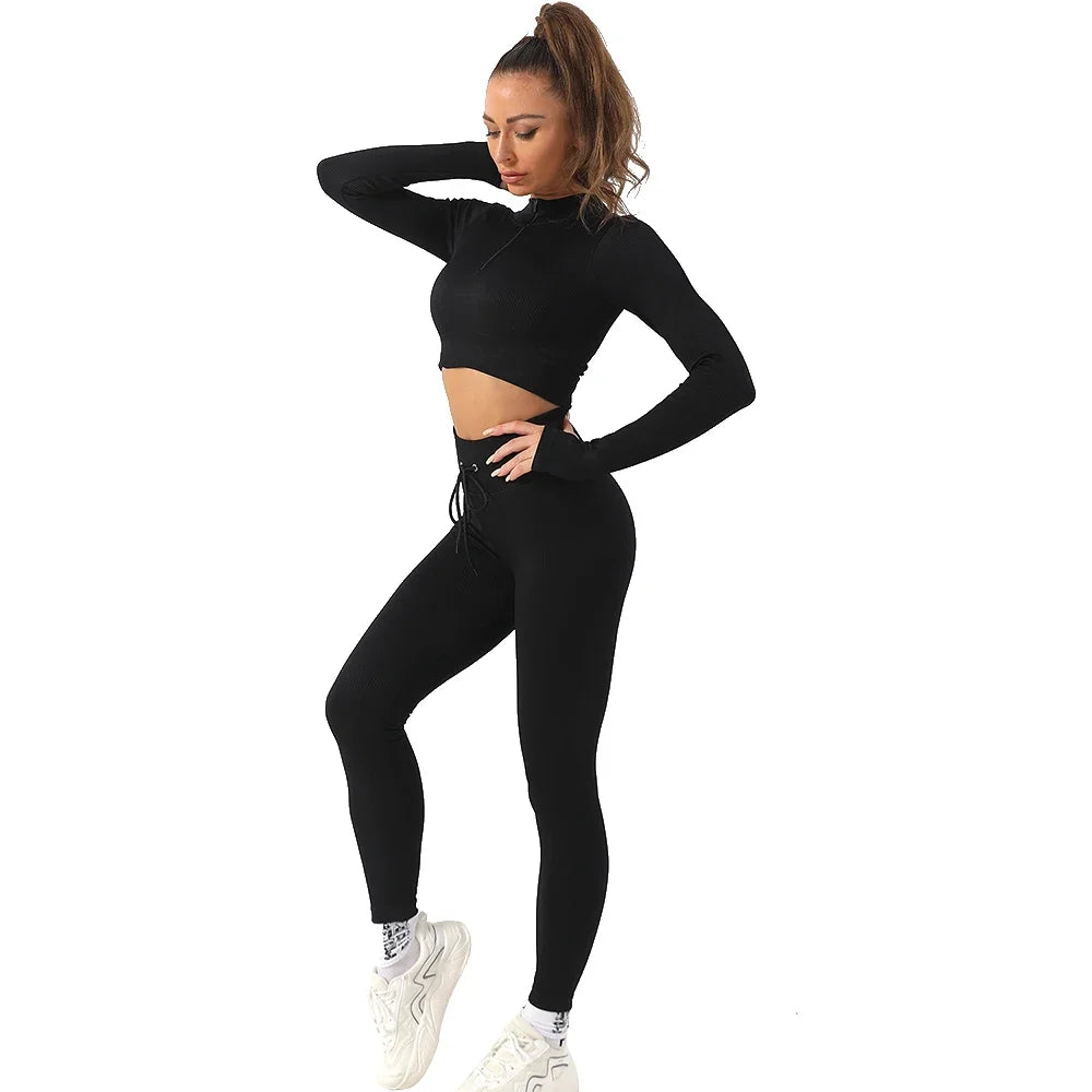 Seamless Gym Clothing Workout Clothes, Tracksuit Set High Waist Sport Outfit Fitness Top Yoga Pants