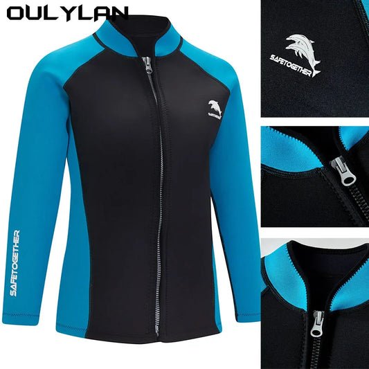 2mm Wetsuit Women's Split Long Sleeve Surf Snorkel Top Jacket Warm Water Sports Surf Diving