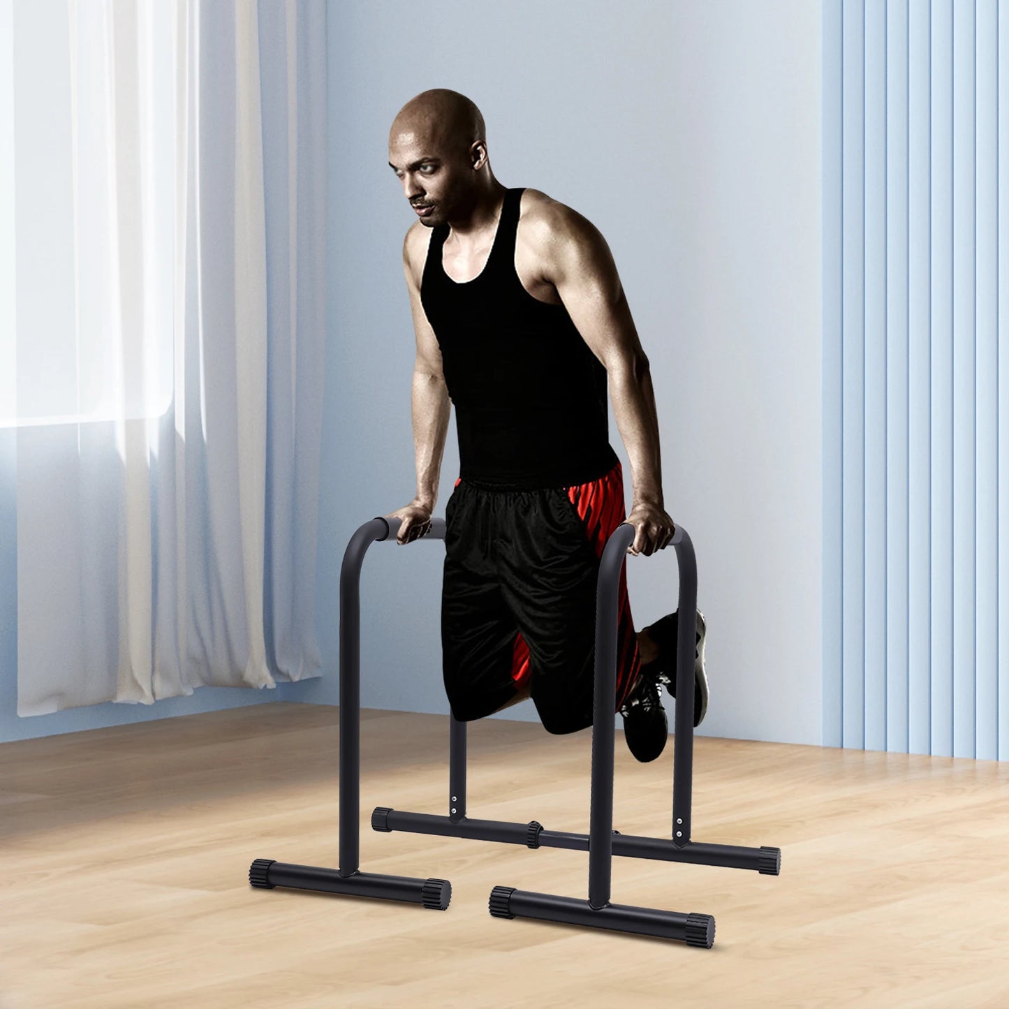 Height Adjustable Parallel Bars Exercise Dip Rack Portable Indoor Strength Trainer Body Building