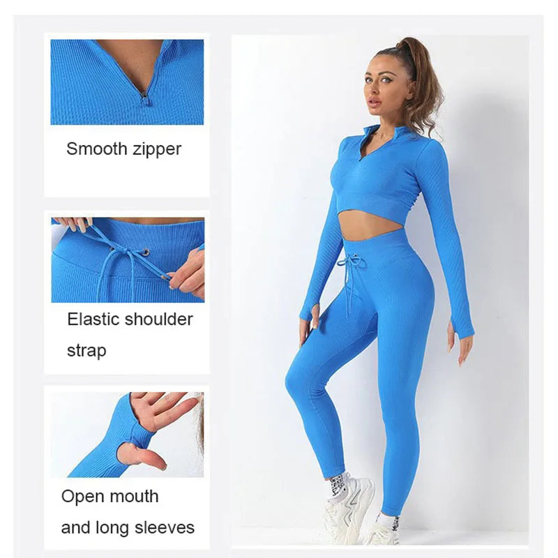 Women Sport Outfit Women Sportswear Gym Set Tracksuit Long Sleeve Yoga Suit for Fitness