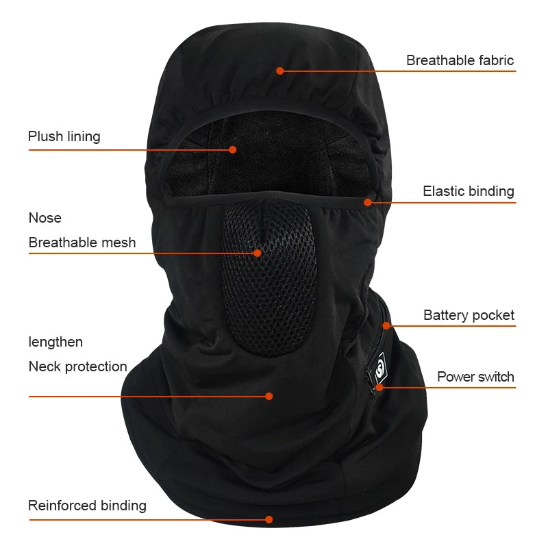 Heating Ski Mask With Battery Electric Warm Hats Snowboard Balaclava