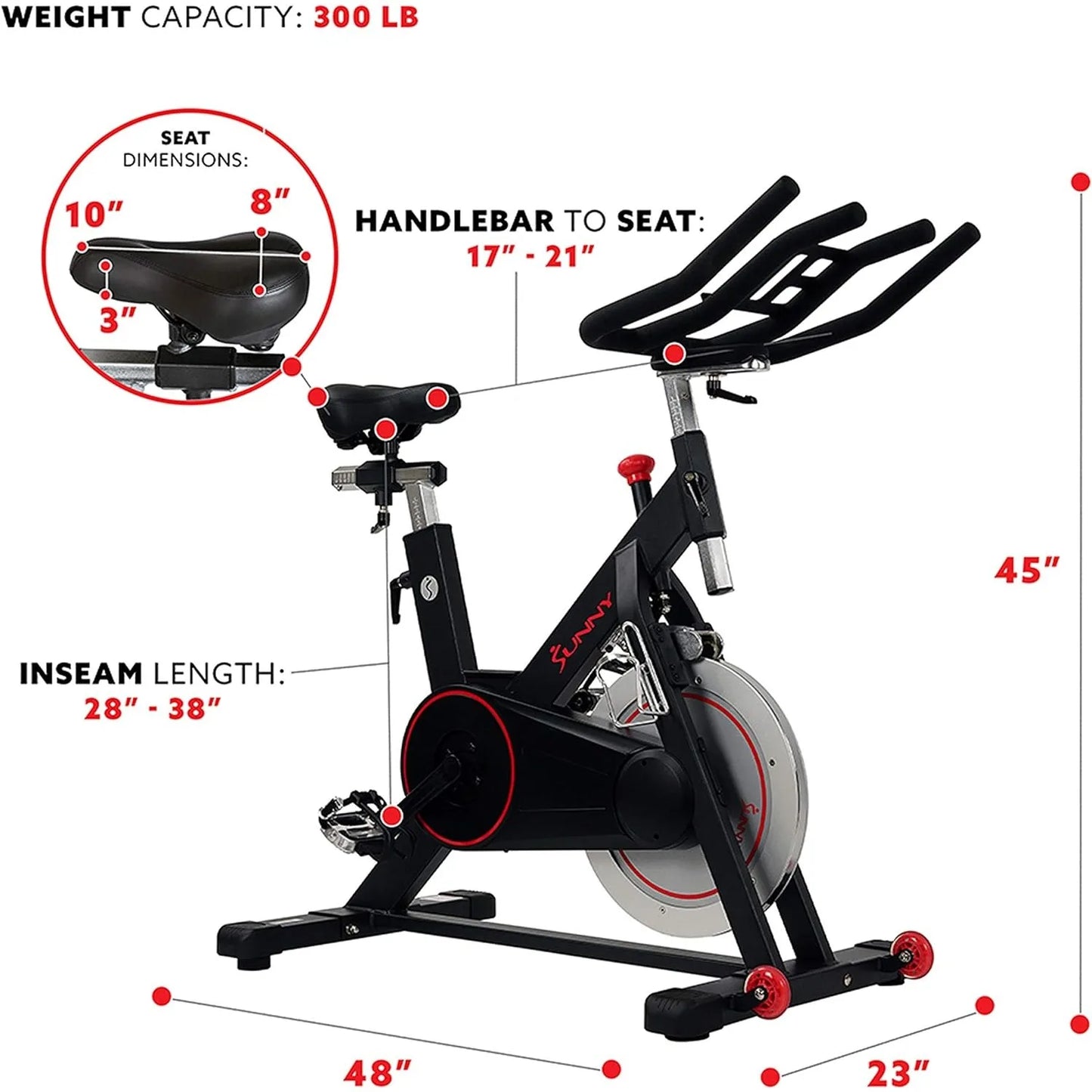 Premium Magnetic Belt Drive Indoor Cycling Stationary Exercise Bikes with Optional SunnyFit App Enhanced Bluetooth Connectivity