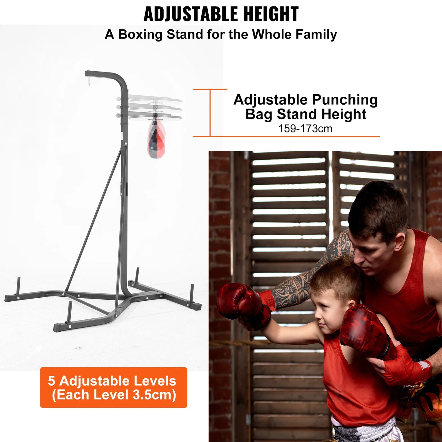 2 in 1 Punching Bag Stand Steel Heavy Duty Workout Equipment Adjustable Height Boxing Bag Holds Up to 400 lbs