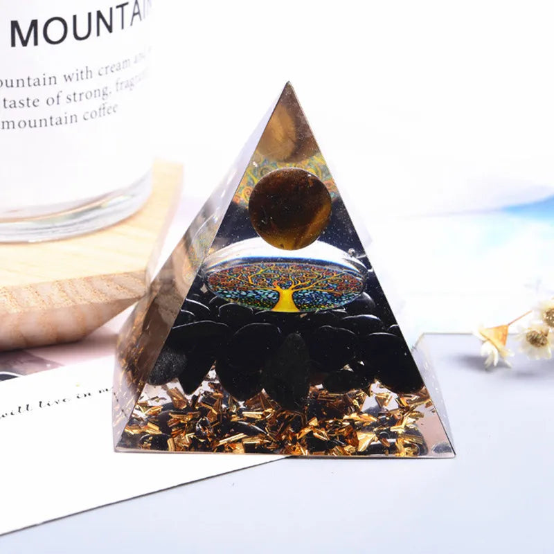 Natural Orgonite Pyramid Tiger's Eye Quartz Crystal Sphere Ball Healing Tree of Life Energy