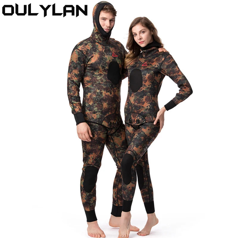 Wetsuit, 5mm, 7mm Neoprene Spearfishing Scuba Diving Suit Camouflage 2pieces Keep Warm Suit