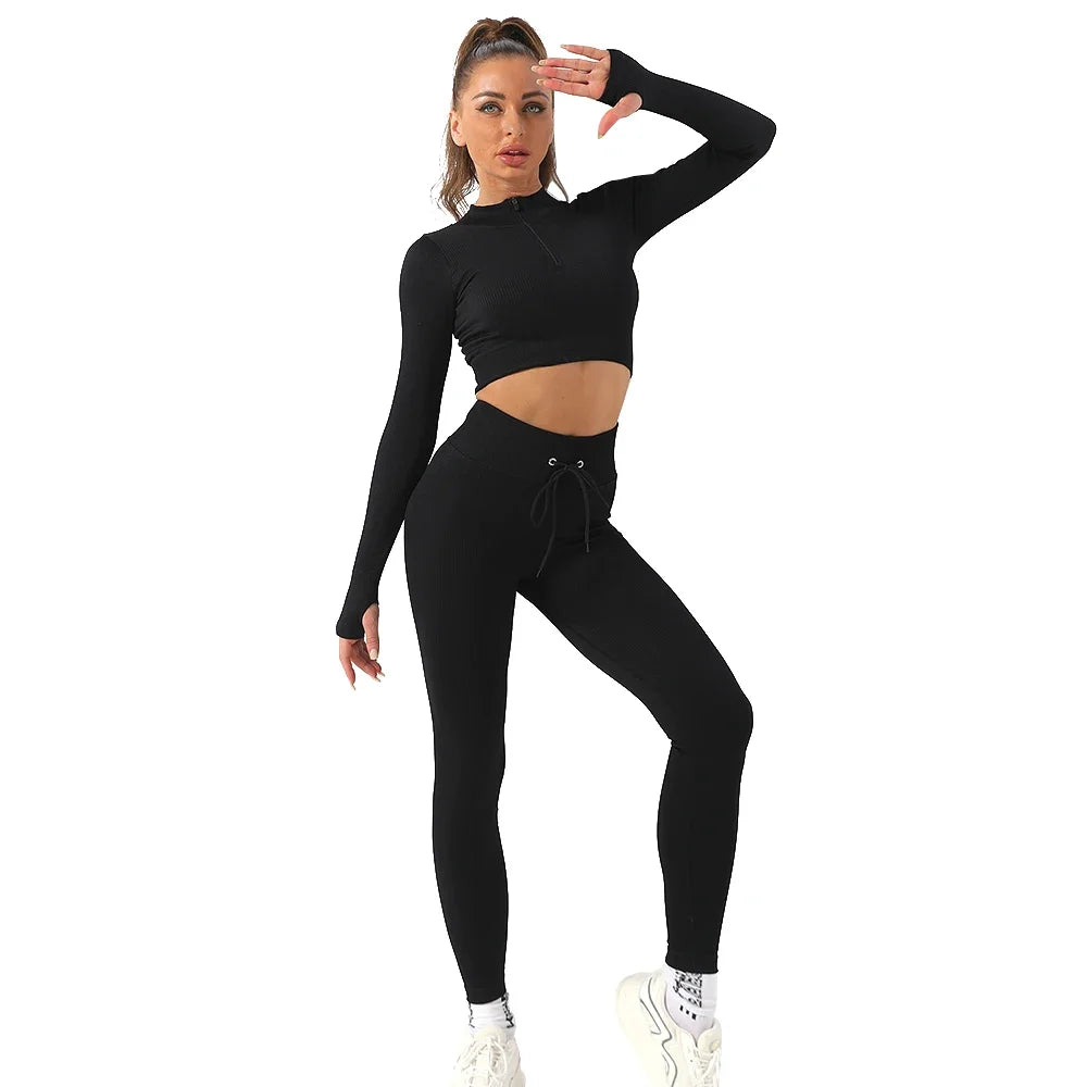 Seamless Gym Clothing Workout Clothes, Tracksuit Set High Waist Sport Outfit Fitness Top Yoga Pants