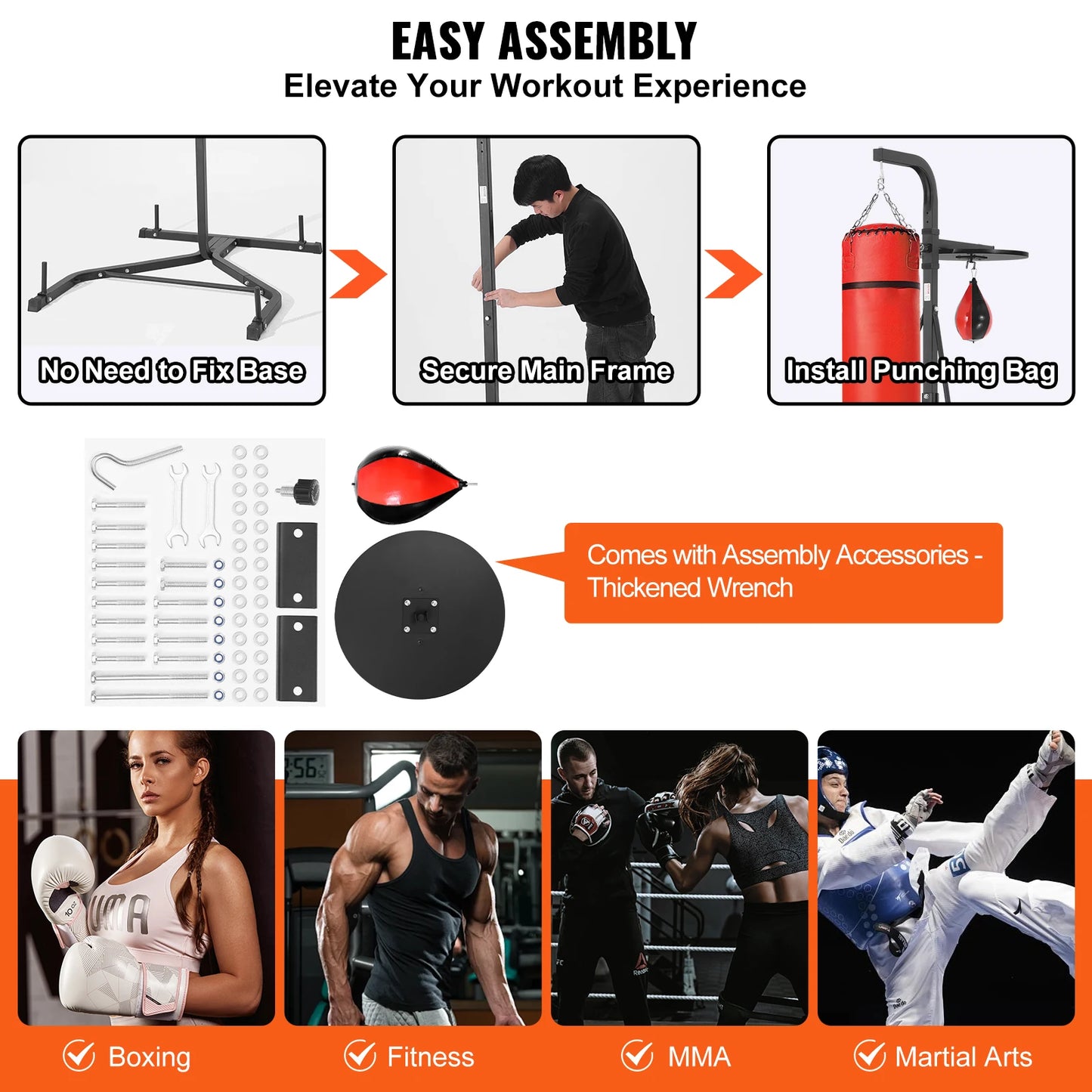 2 in 1 Punching Bag Stand Steel Heavy Duty Workout Equipment Adjustable Height Boxing Bag Holds Up to 400 lbs