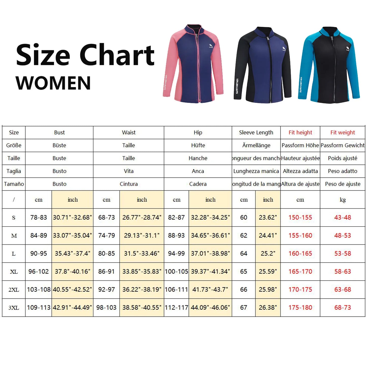 2mm Wetsuit Women's Split Long Sleeve Surf Snorkel Top Jacket Warm Water Sports Surf Diving