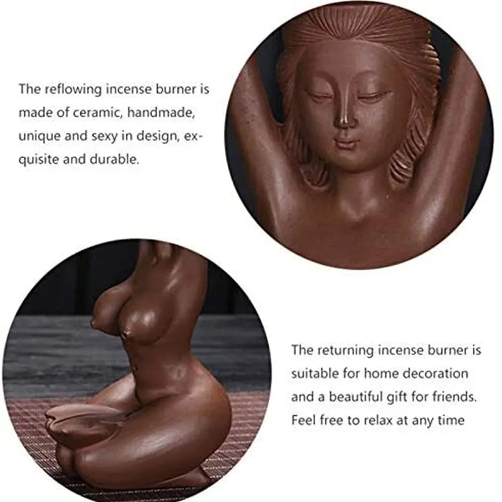 Backflow Incense Burner Smoke Waterfall Fountain Ceramic Naked Women Incence Cone Holder