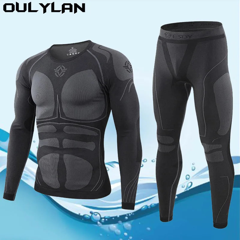 Men's Sports Ski Thermal Underwear Set Suits Gym Compression Suit Running, Bodybuilding