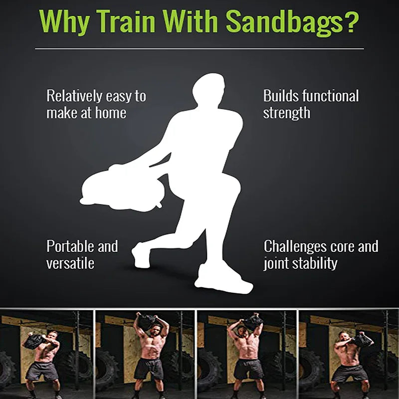 Fitness Sandbag Adjustable Weighted Power Training Heavy Duty Gym Bag Workout 6 Handles