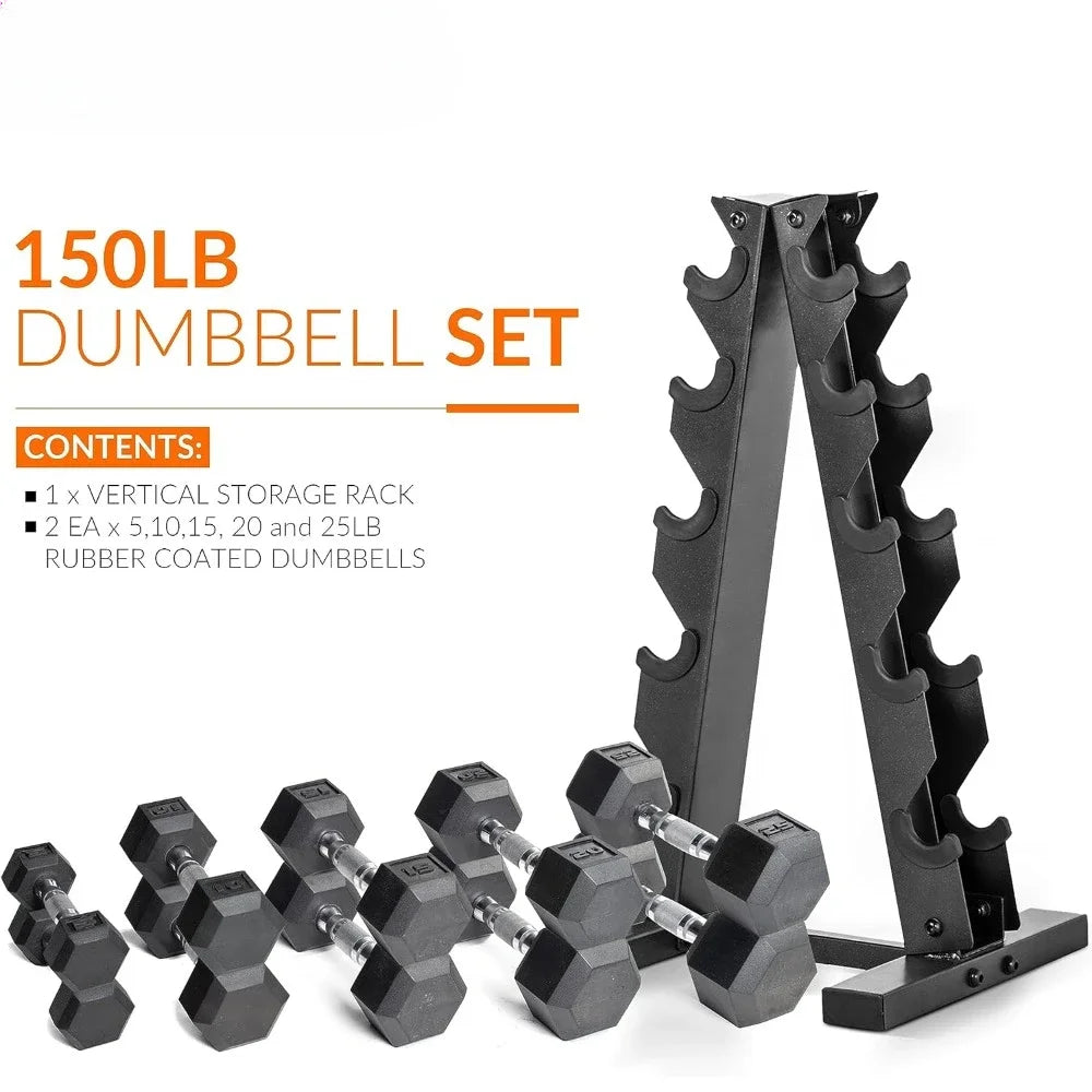 Dumbbell Set With Rack, Multiple Options in 150lbs and 210lbs Weights