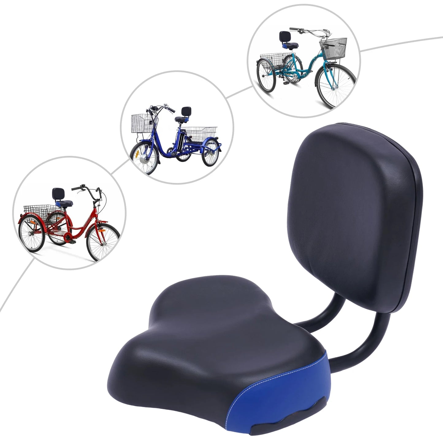 Bicycle Seat with Backrest Support, Wide Comfort Saddle