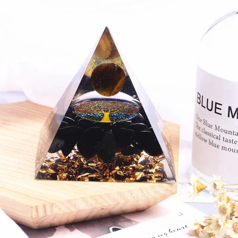 Natural Orgonite Pyramid Tiger's Eye Quartz Crystal Sphere Ball Healing Tree of Life Energy