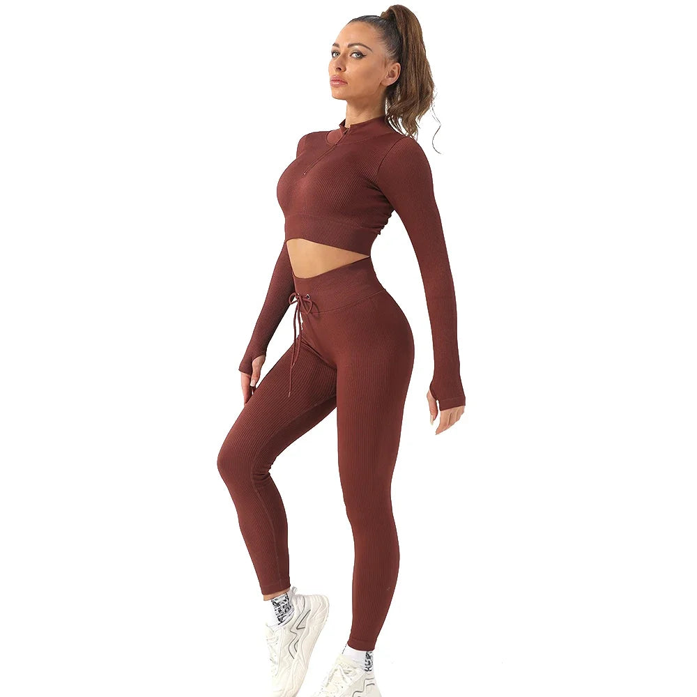 Seamless Gym Clothing Workout Clothes, Tracksuit Set High Waist Sport Outfit Fitness Top Yoga Pants