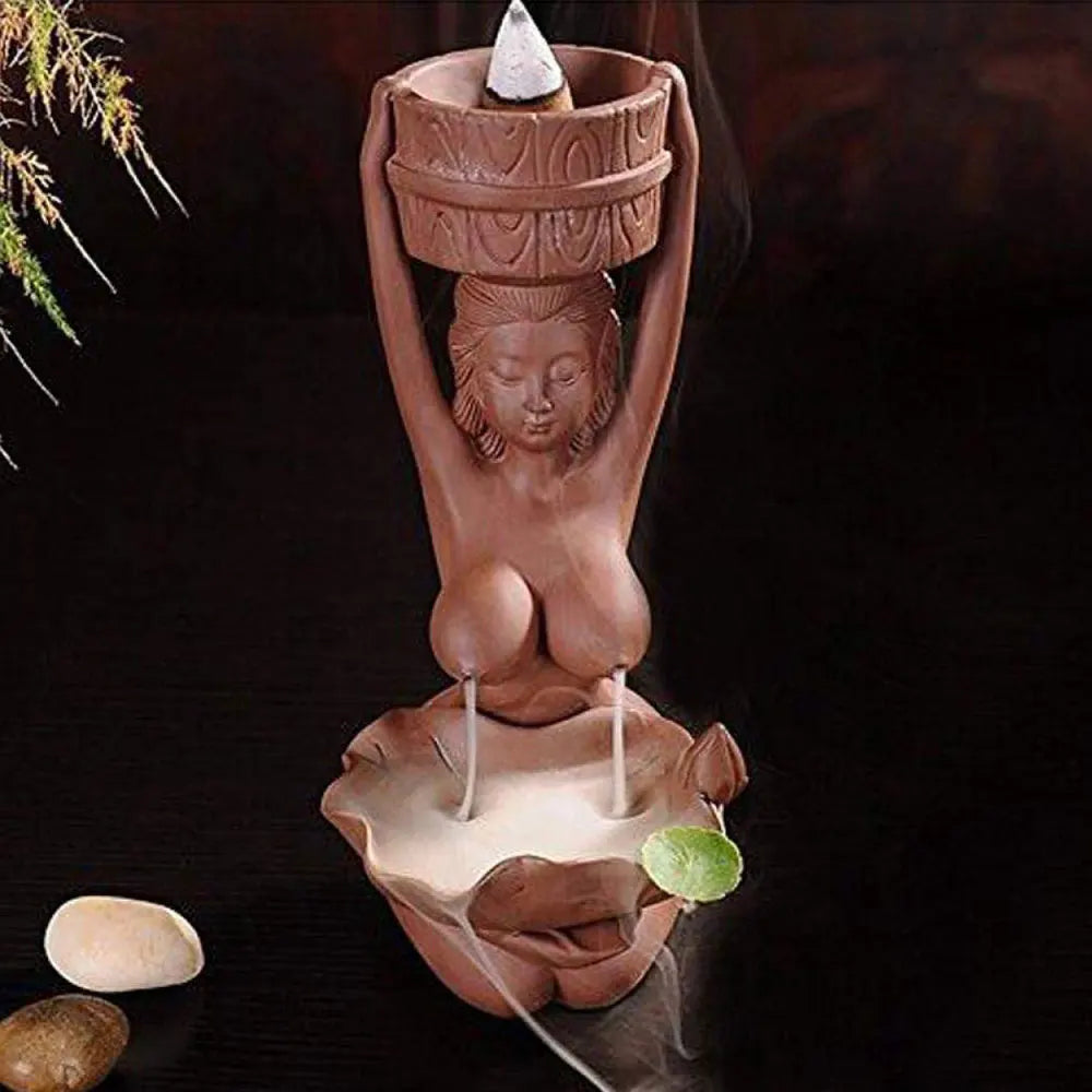 Backflow Incense Burner Smoke Waterfall Fountain Ceramic Naked Women Incence Cone Holder