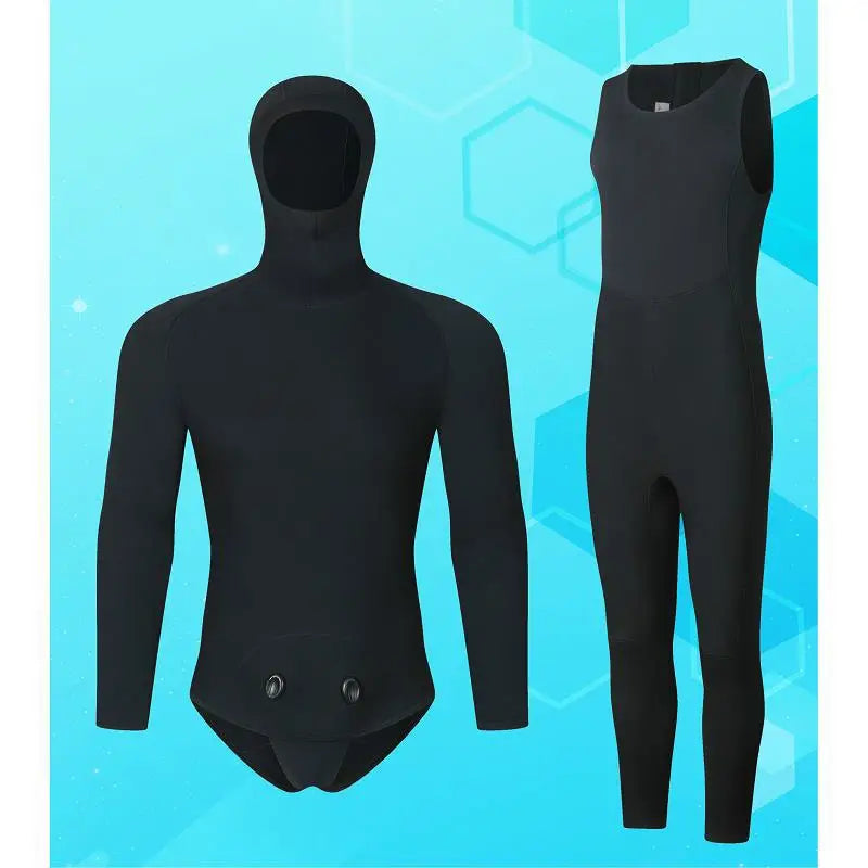 3MM Hooded Wetsuit Men Two Pieces Separate Set Diving Suit Scuba