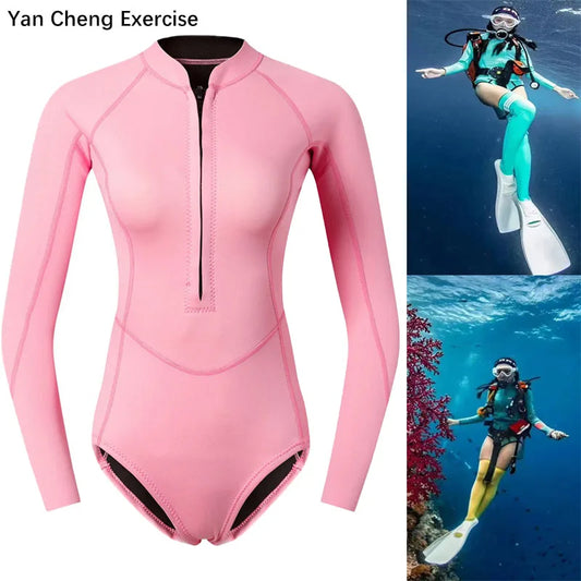 Woman Diver Diving Suit 2mm Neoprene Diving Equipment  Long Sleeve Bikini Swimsuit