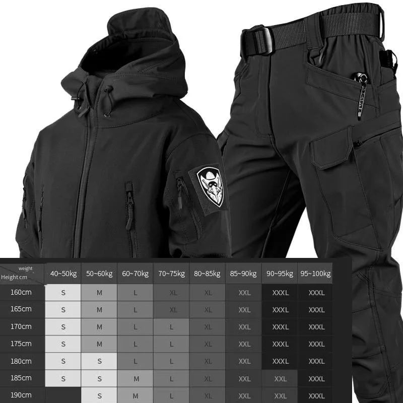 Outdoor Shark Skin Warmth Jackets Pants Set Tactical Camo Thickened Coat Soft Shell