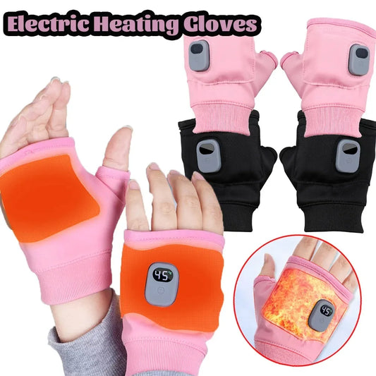 1PC Heating Gloves Rechargeable Winter Warm USB Electric Heated Gloves Fingerless Hand Warmer