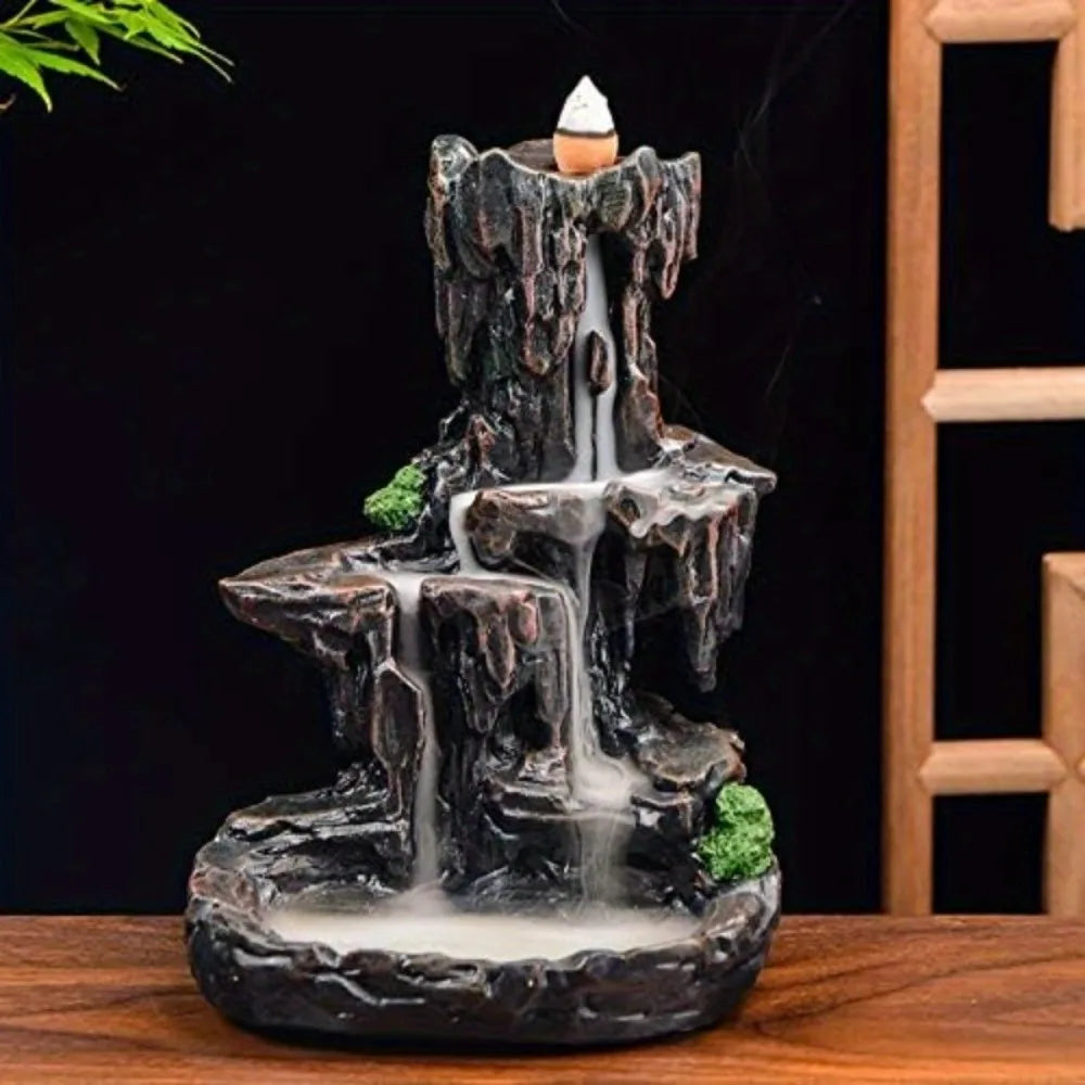 Waterfall Mountain Tower Incense Holders with 120 Backflow Incense Cones + 30 Incense Stick