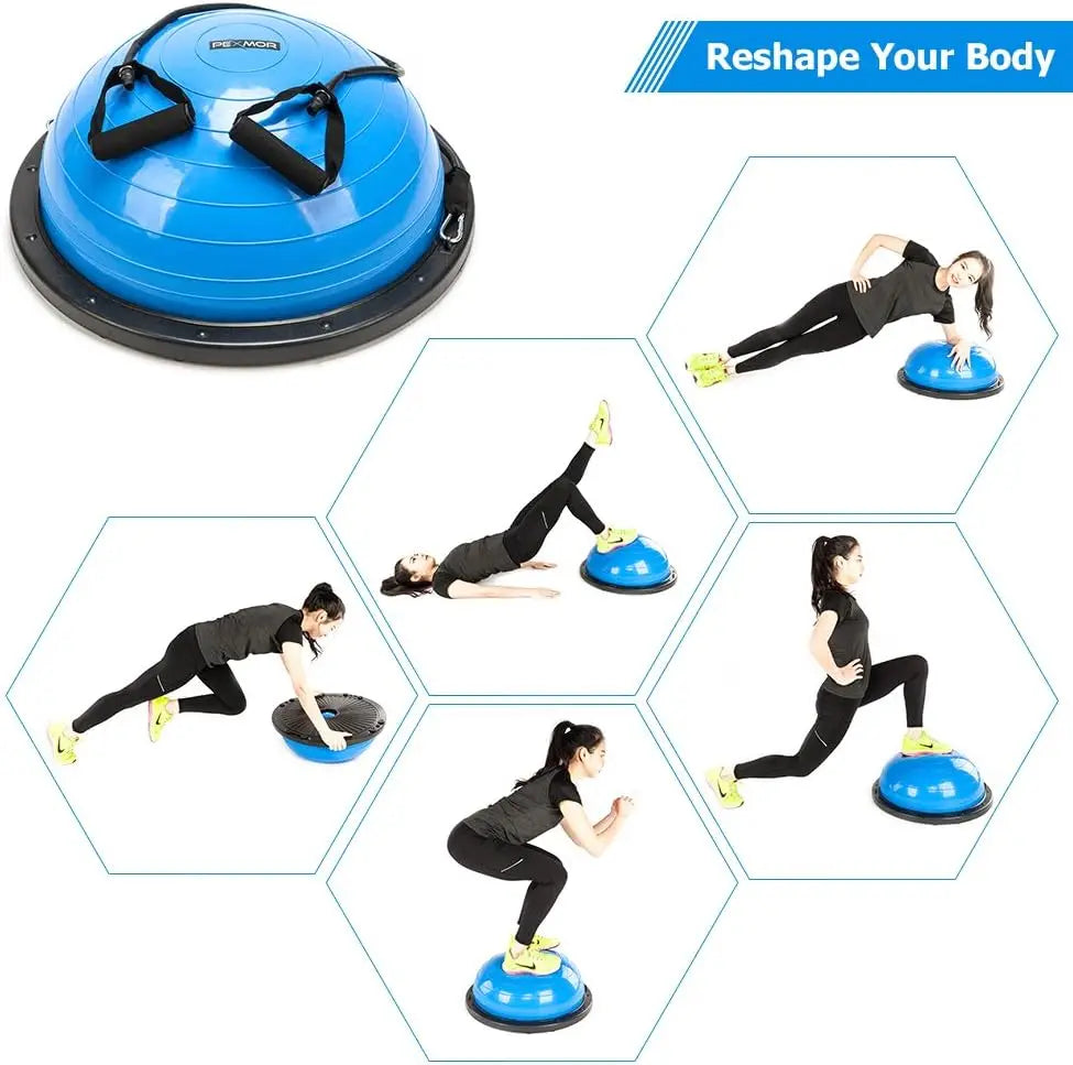 Yoga Half Ball Balance Trainer Exercise Ball Resistance Band Two Pump Home Gym Core Training