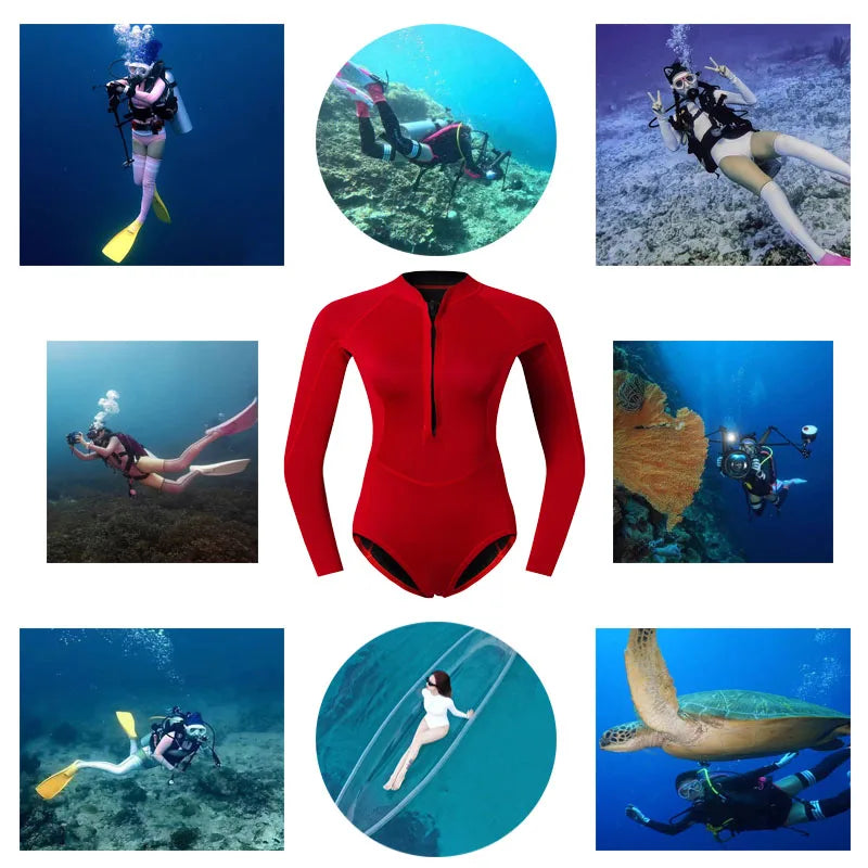 Woman Diver Diving Suit 2mm Neoprene Diving Equipment  Long Sleeve Bikini Swimsuit