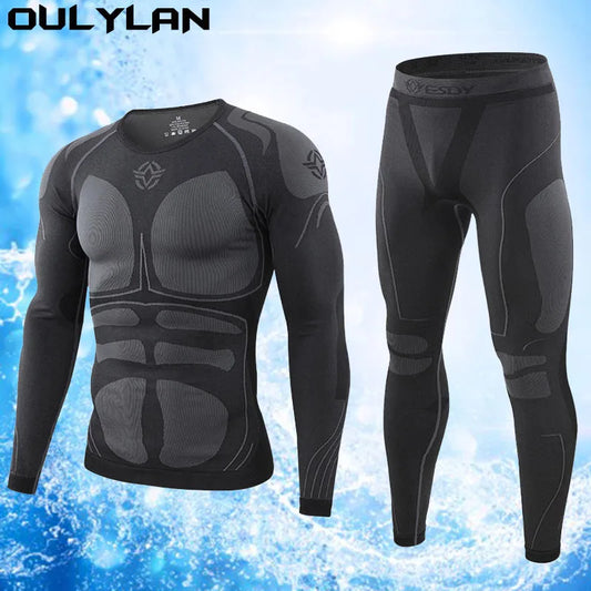 Men's Sports Ski Thermal Underwear Set Suits Gym Compression Suit Bodybuilding Training Tights