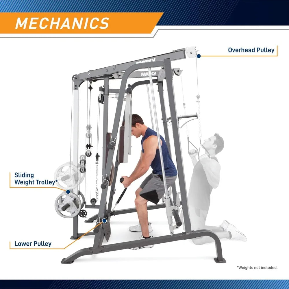 Cage Workout Machine Full Body Training Home Gym System with Leg Developer, Press Bar, PEC Deck, Cable Crossovers