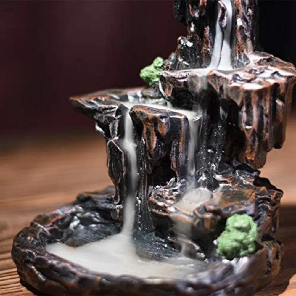 Waterfall Mountain Tower Incense Holders with 120 Backflow Incense Cones + 30 Incense Stick