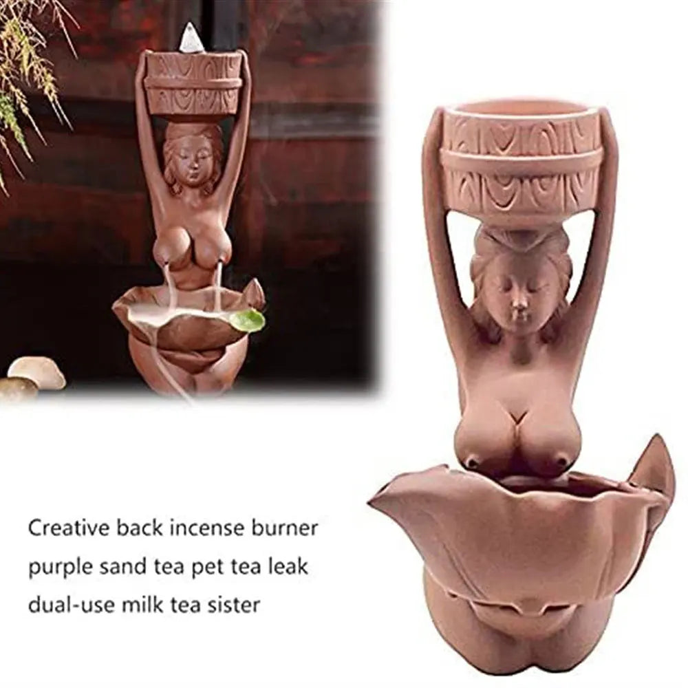 Backflow Incense Burner Smoke Waterfall Fountain Ceramic Naked Women Incence Cone Holder