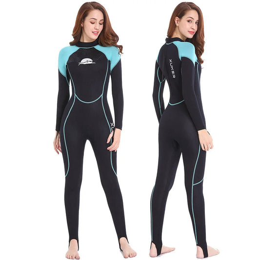 Women's 2mm Neoprene Wet Suits Full Body Wetsuit for Cold Water Back Zipper Strap