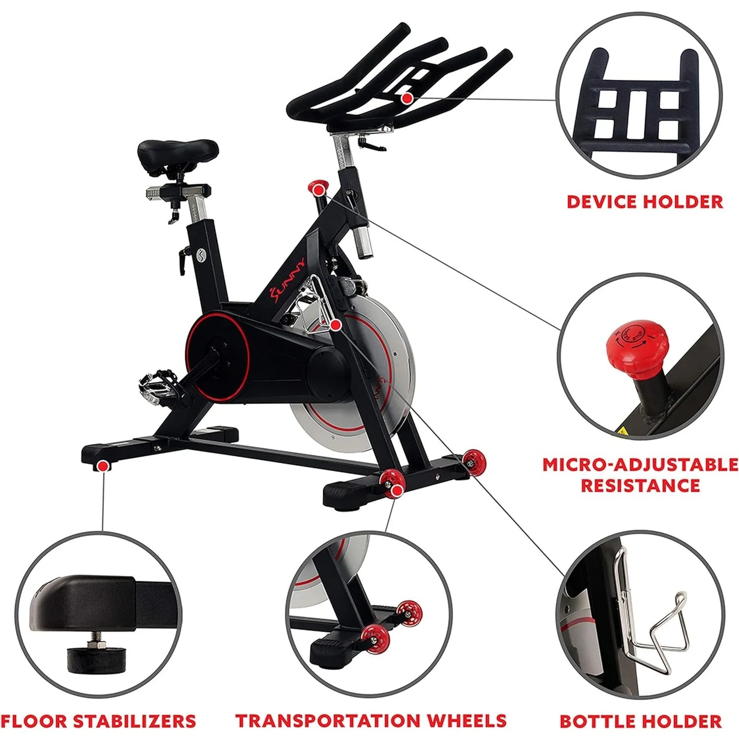 Premium Magnetic Belt Drive Indoor Cycling Stationary Exercise Bikes with Optional SunnyFit App Enhanced Bluetooth Connectivity