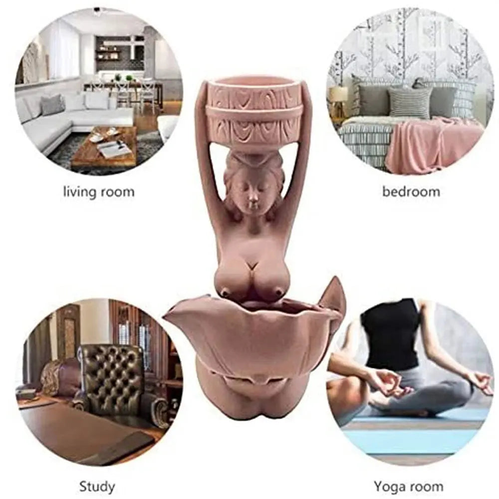 Backflow Incense Burner Smoke Waterfall Fountain Ceramic Naked Women Incence Cone Holder